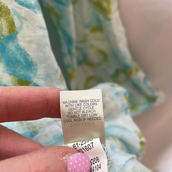 J.Jill 100% Linen Bow Button Watercolor Leaf Print Coastal Grandma Tunic Top. Sm - Picture 10 of 11